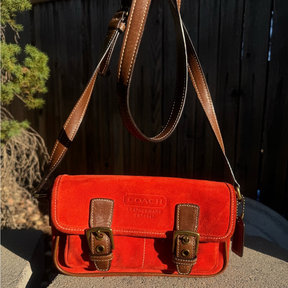 Vintage red suede coach purse